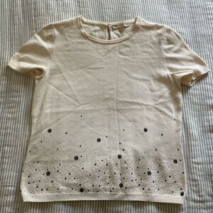 St. John Collection Cream Top with beaded Black Floral Accents
